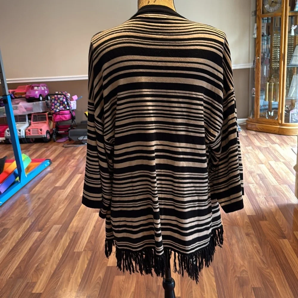 Calvin Klein black and cream open front cardigan with tassels and gold glitter - Picture 4 of 5